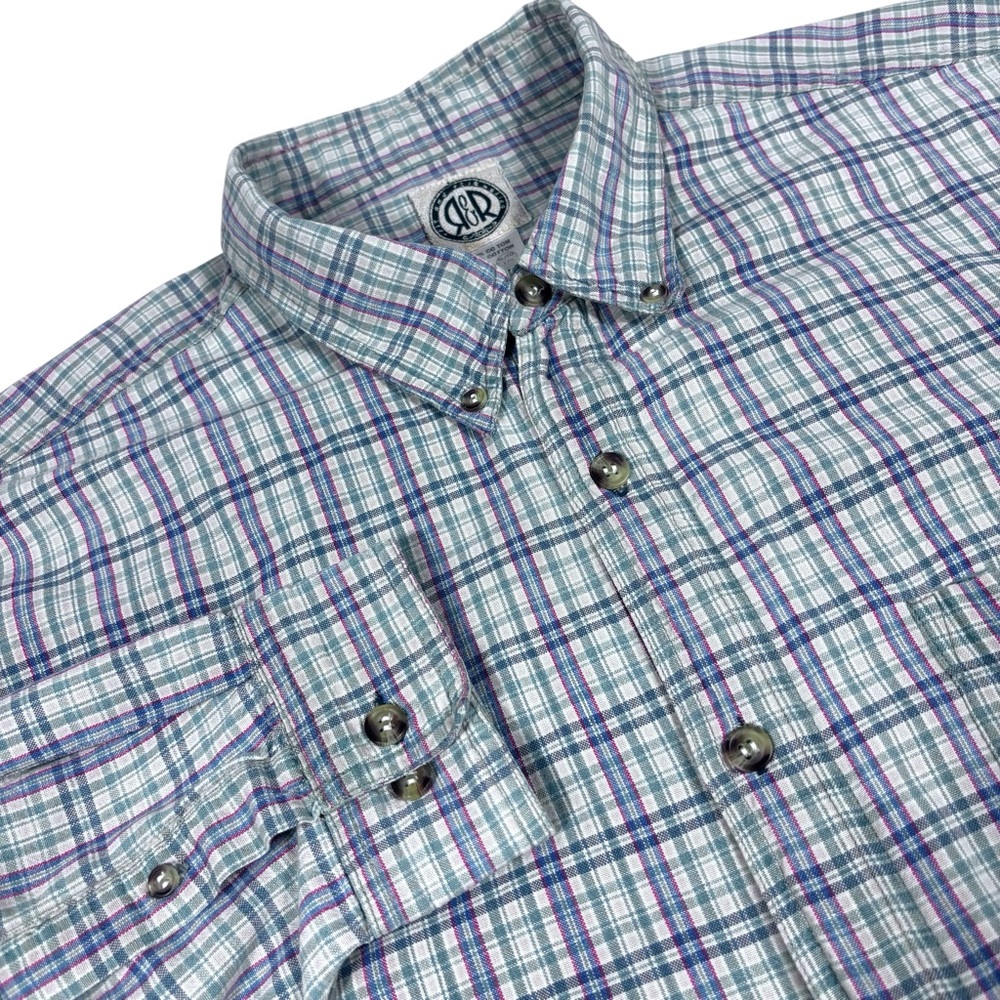 Vintage R/R Men’s Button Up‎ XL 17 L/S Green Plaid 100% Cotton Casual Classic